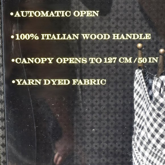 50" Auto Open Classic Italian Wood Stick Umbrella Glen Plaid - Picture 3 of 4